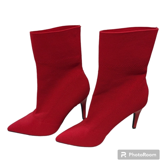 Brash Sock Boots, Stiletto Heel, Red, Size 8. - Picture 7 of 10